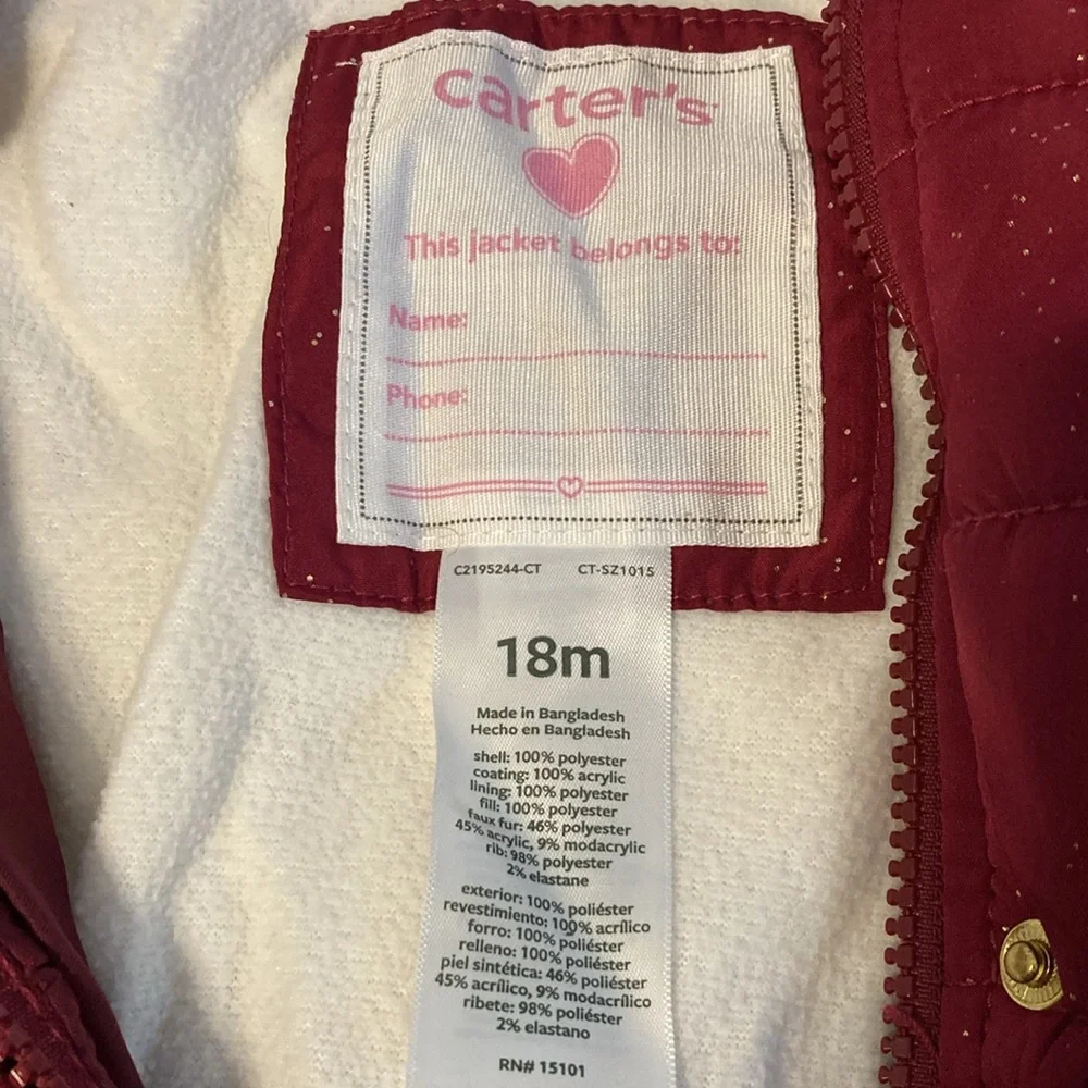 Carters 18M burgundy coat